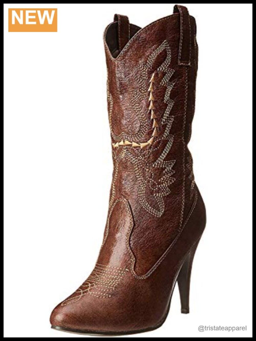 Women's Western Cowgirl Boots Distressed PU Stacked Heel Mid-Calf